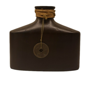 𝅺flask shaped vase Japanese dark wood rectangle 6"h x 7"w décor round edges